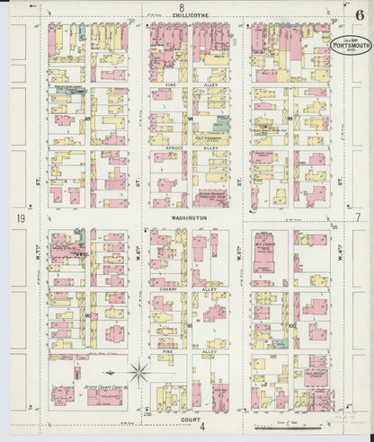Sanborn Fire Insurance Map from Portsmouth, Scioto County, Ohio (1897), Sheet #0006 - Historic Sanborn Fire Insurance Map Print, vintage old map wall art, antique decor, genealogy gift, Ohio Ohio map