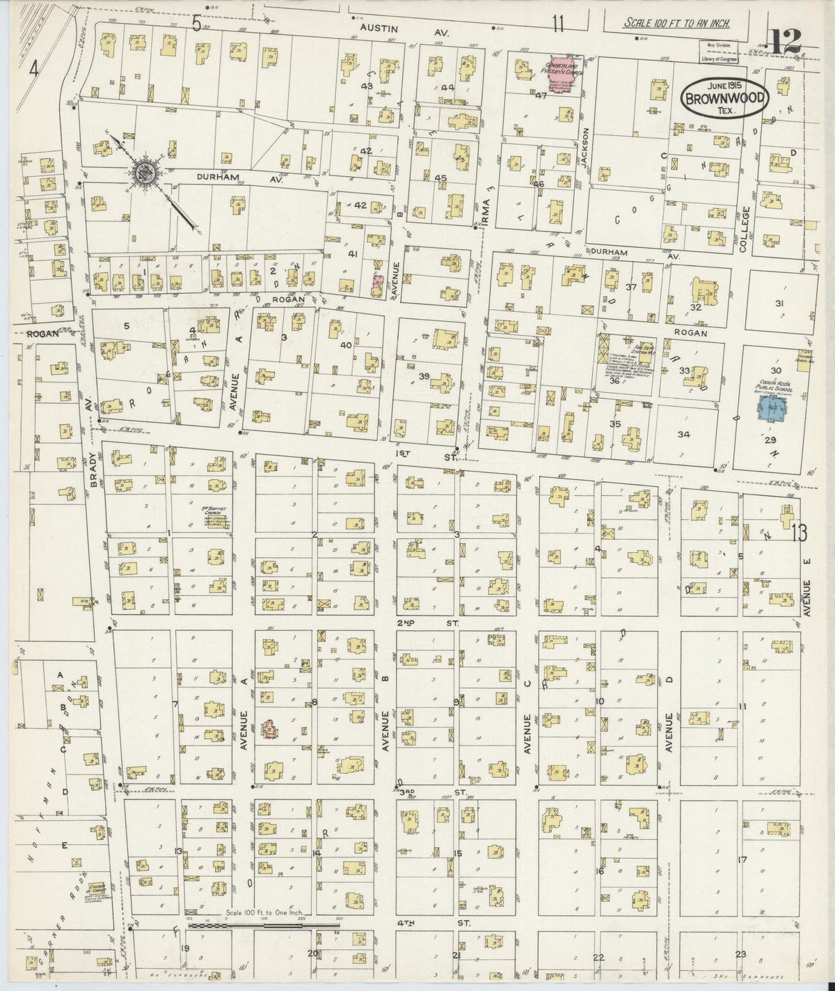 Sanborn Fire Insurance Map from Brownwood, Brown County, Texas (1915), Sheet #0012 - Complete Map Set gallery image, historic Sanborn map, vintage wall art, Texas Texas