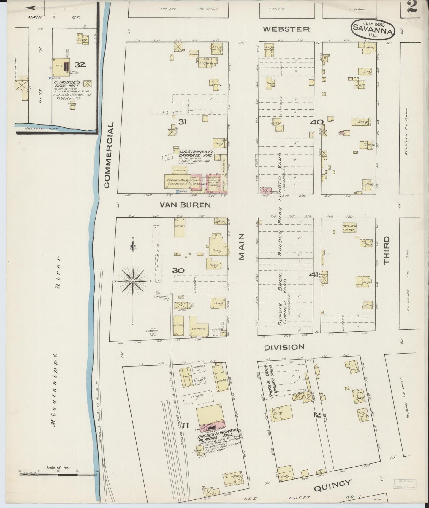 Sanborn Fire Insurance Map from Savanna, Carroll County, Illinois (1885), Sheet #0002 - Historic Sanborn Fire Insurance Map Print, vintage old map wall art, antique decor, genealogy gift, Illinois Illinois map