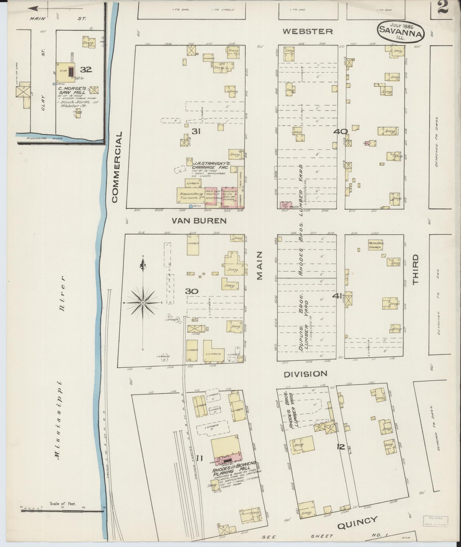 Sanborn Fire Insurance Map from Savanna, Carroll County, Illinois (1885), Sheet #0002 - Historic Sanborn Fire Insurance Map Print, vintage old map wall art, antique decor, genealogy gift, Illinois Illinois map