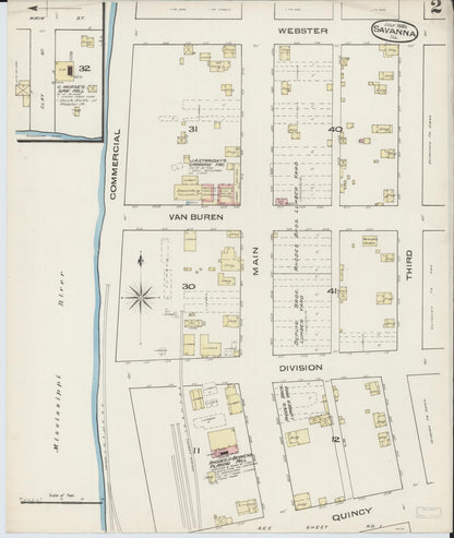 Sanborn Fire Insurance Map from Savanna, Carroll County, Illinois (1885), Sheet #0002 - Historic Sanborn Fire Insurance Map Print, vintage old map wall art, antique decor, genealogy gift, Illinois Illinois map