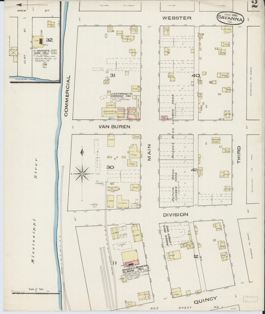 Sanborn Fire Insurance Map from Savanna, Carroll County, Illinois (1885), Sheet #0002 - Historic Sanborn Fire Insurance Map Print, vintage old map wall art, antique decor, genealogy gift, Illinois Illinois map