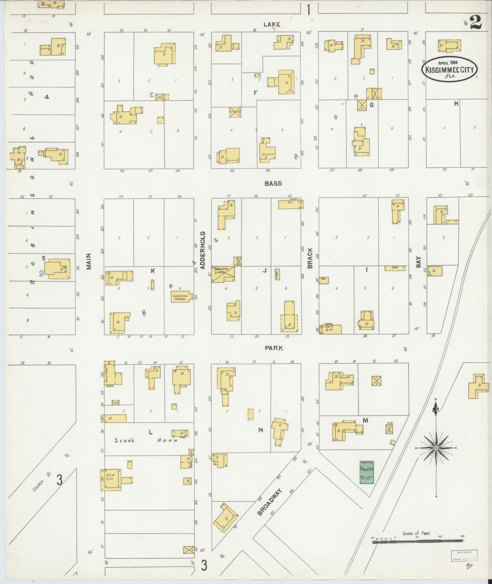 Sanborn Fire Insurance Map from Kissimmee, Osceola County, Florida (1904), Sheet #0002 - Historic Sanborn Fire Insurance Map Print, vintage old map wall art, antique decor, genealogy gift, Florida Florida map