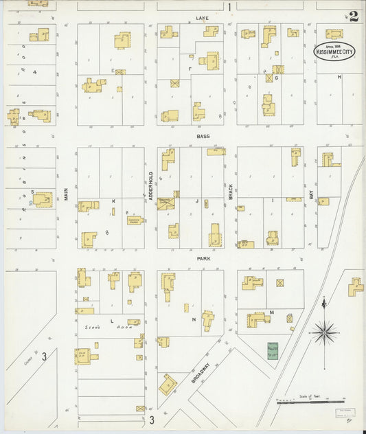 Sanborn Fire Insurance Map from Kissimmee, Osceola County, Florida (1904), Sheet #0002 - Historic Sanborn Fire Insurance Map Print, vintage old map wall art, antique decor, genealogy gift, Florida Florida map