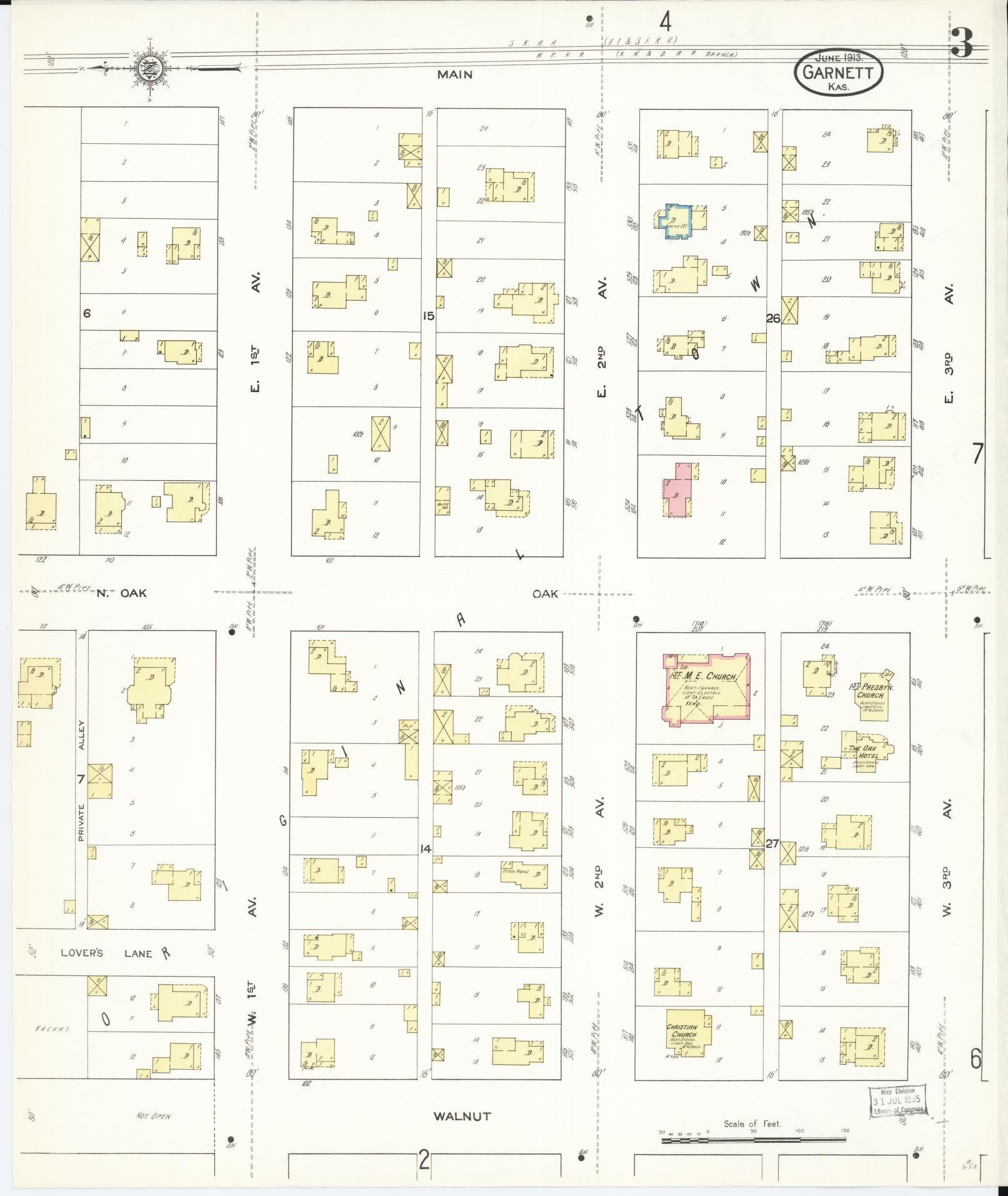 Sanborn Fire Insurance Map from Garnett, Anderson County, Kansas (1913), Sheet #0003 - Historic Sanborn Fire Insurance Map Print, vintage old map wall art, antique decor, genealogy gift, Kansas Kansas map