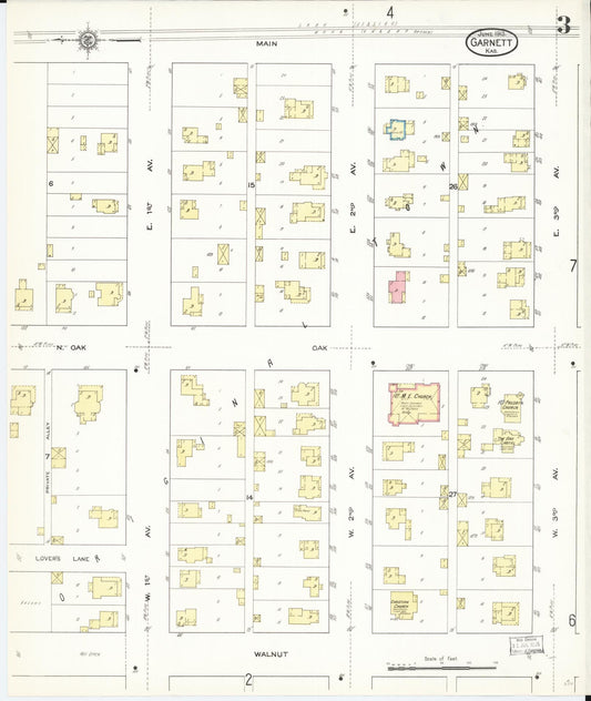 Sanborn Fire Insurance Map from Garnett, Anderson County, Kansas (1913), Sheet #0003 - Historic Sanborn Fire Insurance Map Print, vintage old map wall art, antique decor, genealogy gift, Kansas Kansas map