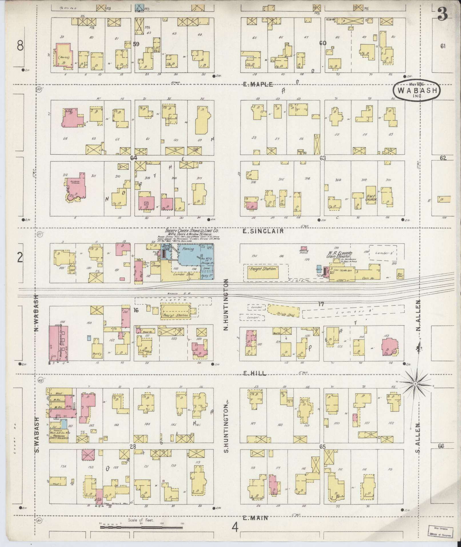 Sanborn Fire Insurance Map from Wabash, Wabash County, Indiana (1896), Sheet #0003 - Complete Map Set gallery image, historic Sanborn map, vintage wall art, Indiana Indiana