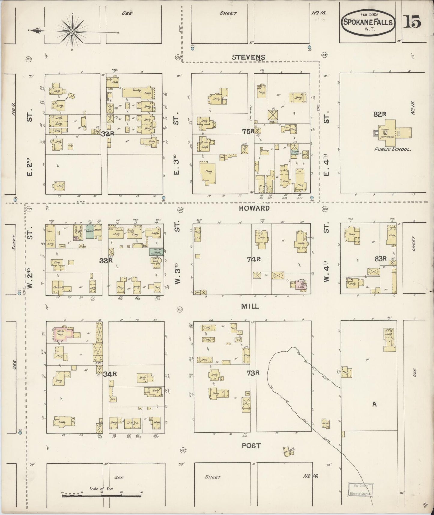 Sanborn Fire Insurance Map from Spokane, Spokane County, Washington (1889), Sheet #0015 - Complete Map Set gallery image, historic Sanborn map, vintage wall art, Washington Washington