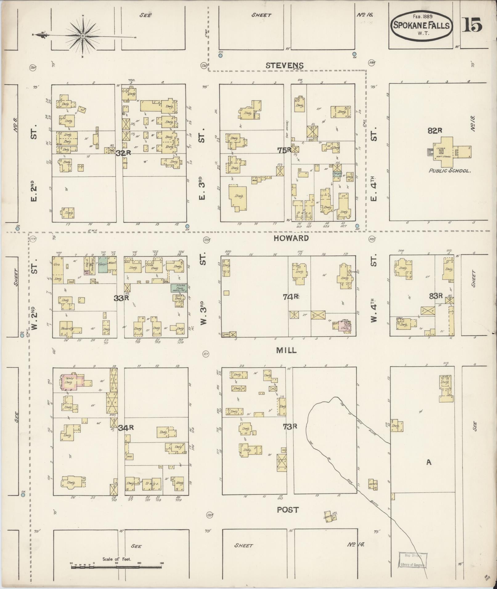 Sanborn Fire Insurance Map from Spokane, Spokane County, Washington (1889), Sheet #0015 - Complete Map Set gallery image, historic Sanborn map, vintage wall art, Washington Washington