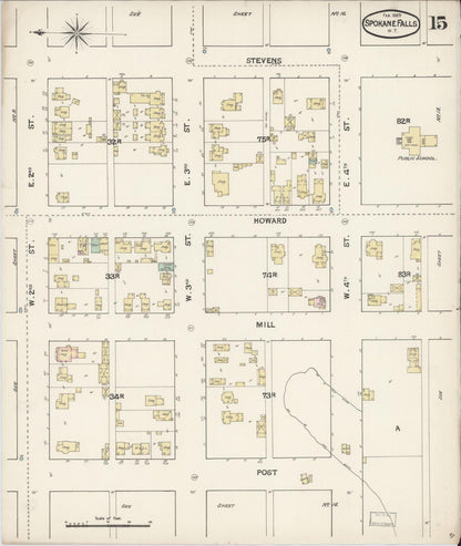 Sanborn Fire Insurance Map from Spokane, Spokane County, Washington (1889), Sheet #0015 - Complete Map Set gallery image, historic Sanborn map, vintage wall art, Washington Washington