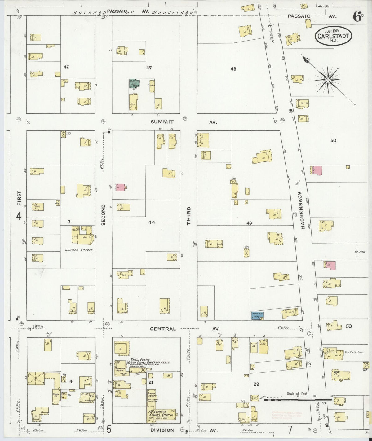 Sanborn Fire Insurance Map from Carlstadt, Bergen County, New Jersey (1909), Sheet #0006 - Complete Map Set gallery image, historic Sanborn map, vintage wall art, New Jersey New Jersey
