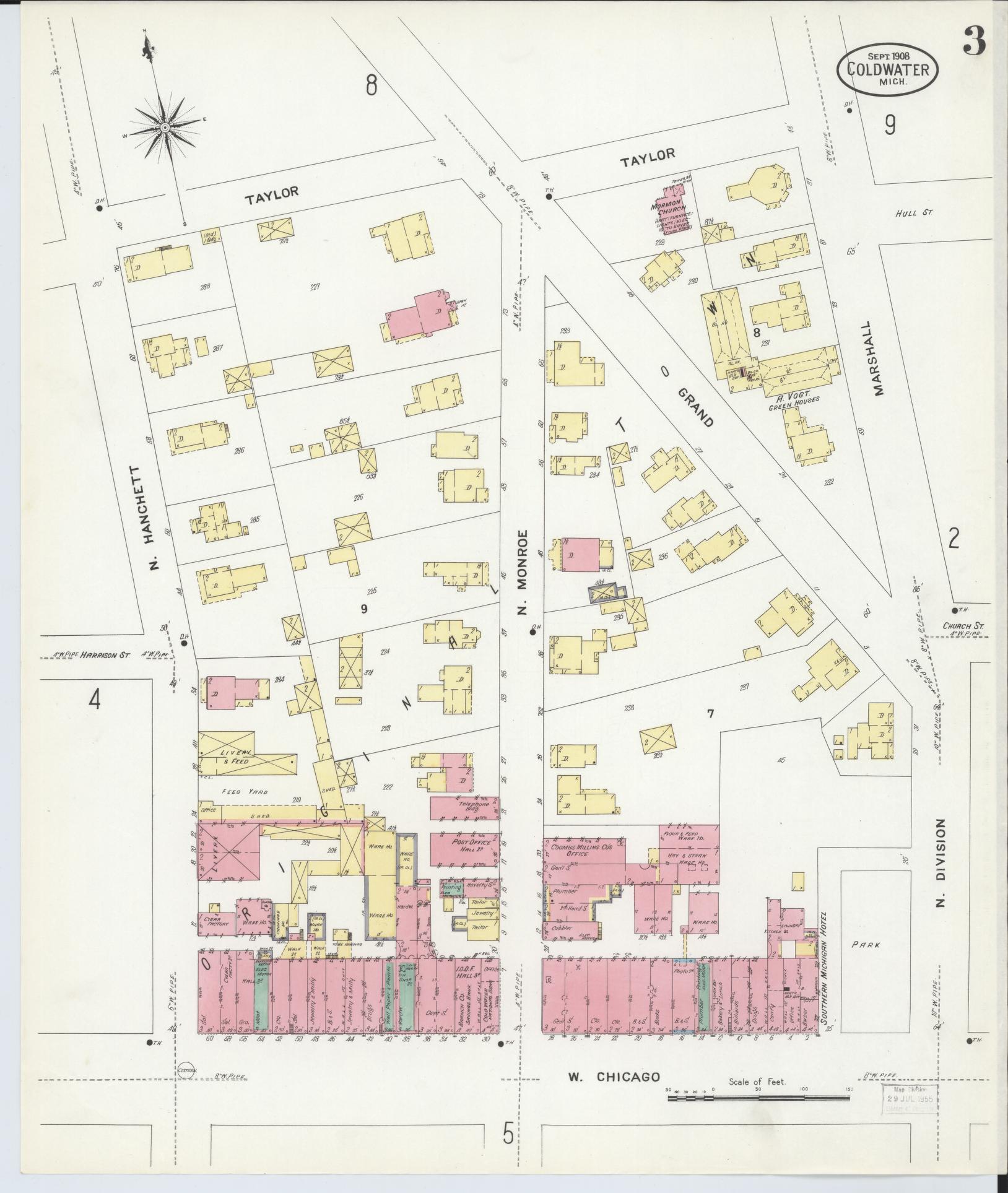 Sanborn Fire Insurance Map from Coldwater, Branch County, Michigan (1908), Sheet #0003 - Complete Map Set gallery image, historic Sanborn map, vintage wall art, Michigan Michigan