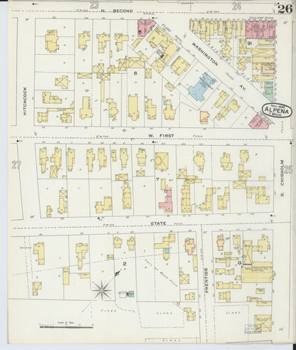 Sanborn Fire Insurance Map from Alpena, Alpena County, Michigan (1895), Sheet #0026 - Historic Sanborn Fire Insurance Map Print, vintage old map wall art, antique decor, genealogy gift, Michigan Michigan map