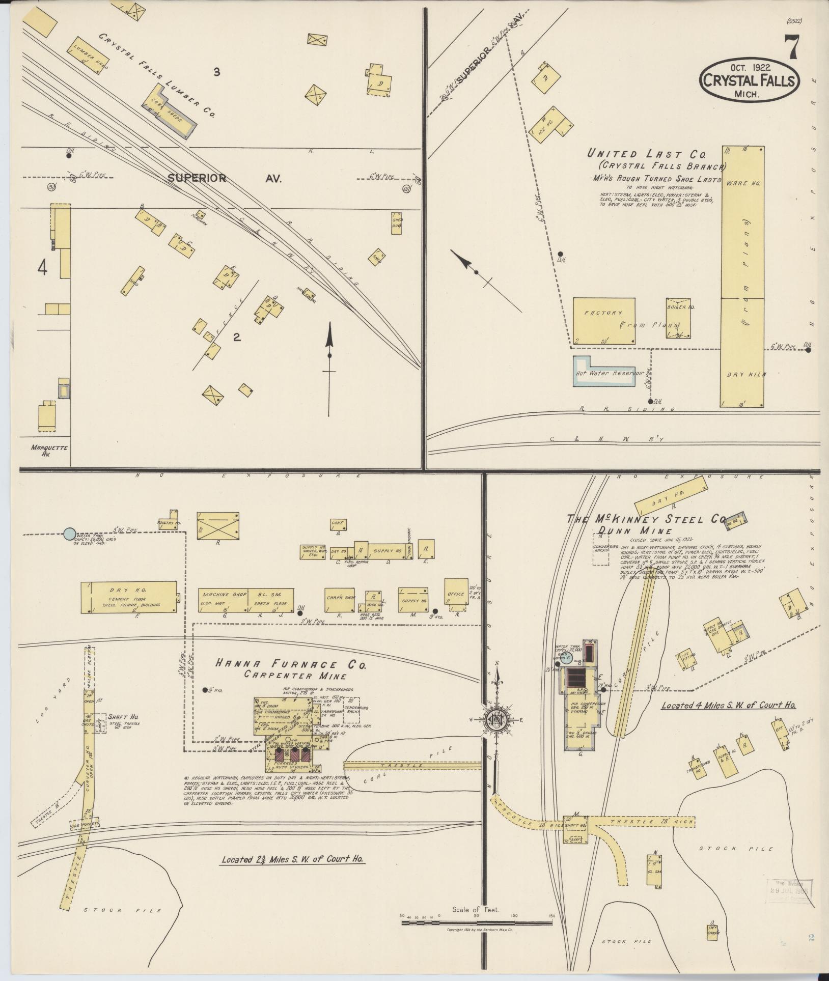 Sanborn Fire Insurance Map from Crystal Falls, Iron County, Michigan (1922), Sheet #0007 - Complete Map Set gallery image, historic Sanborn map, vintage wall art, Michigan Michigan