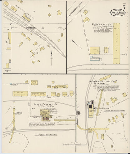 Sanborn Fire Insurance Map from Crystal Falls, Iron County, Michigan (1922), Sheet #0007 - Complete Map Set gallery image, historic Sanborn map, vintage wall art, Michigan Michigan