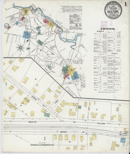 Sanborn Fire Insurance Map from Milton, Norfolk County, Massachusetts (1906), Sheet #0001 - Complete Map Set gallery image, historic Sanborn map, vintage wall art, Massachusetts Massachusetts