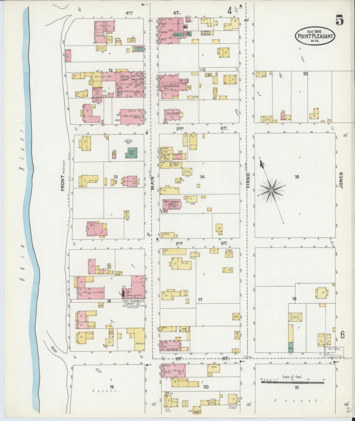 Sanborn Fire Insurance Map from Point Pleasant, Mason County, West Virginia (1905), Sheet #0005 - Complete Map Set gallery image, historic Sanborn map, vintage wall art, West Virginia West Virginia