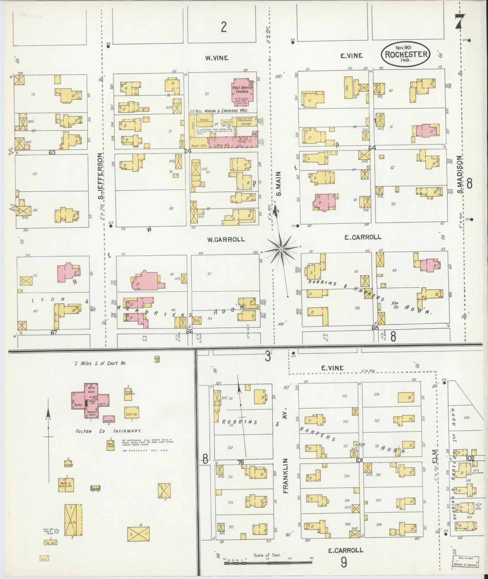 Sanborn Fire Insurance Map from Rochester, Fulton County, Indiana (1901), Sheet #0007 - Complete Map Set gallery image, historic Sanborn map, vintage wall art, Indiana Indiana