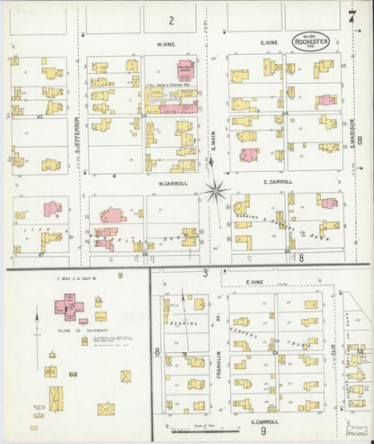 Sanborn Fire Insurance Map from Rochester, Fulton County, Indiana (1901), Sheet #0007 - Complete Map Set gallery image, historic Sanborn map, vintage wall art, Indiana Indiana