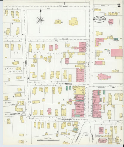 Sanborn Fire Insurance Map from Willoughby, Lake County, Ohio (1904), Sheet #0002 - Historic Sanborn Fire Insurance Map Print, vintage old map wall art, antique decor, genealogy gift, Ohio Ohio map