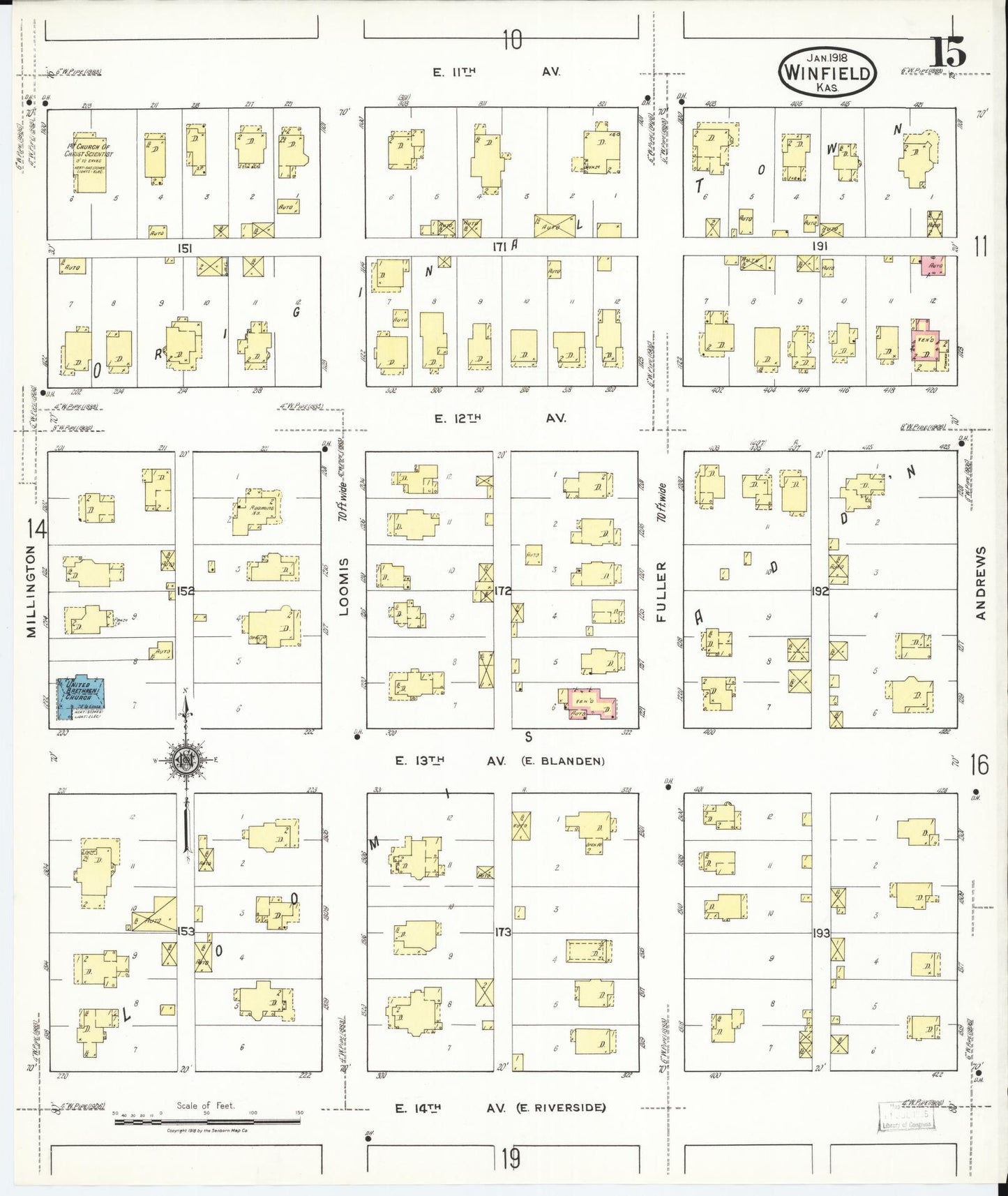 Sanborn Fire Insurance Map from Winfield, Cowley County, Kansas (1918), Sheet #0015 - Complete Map Set gallery image, historic Sanborn map, vintage wall art, Kansas Kansas