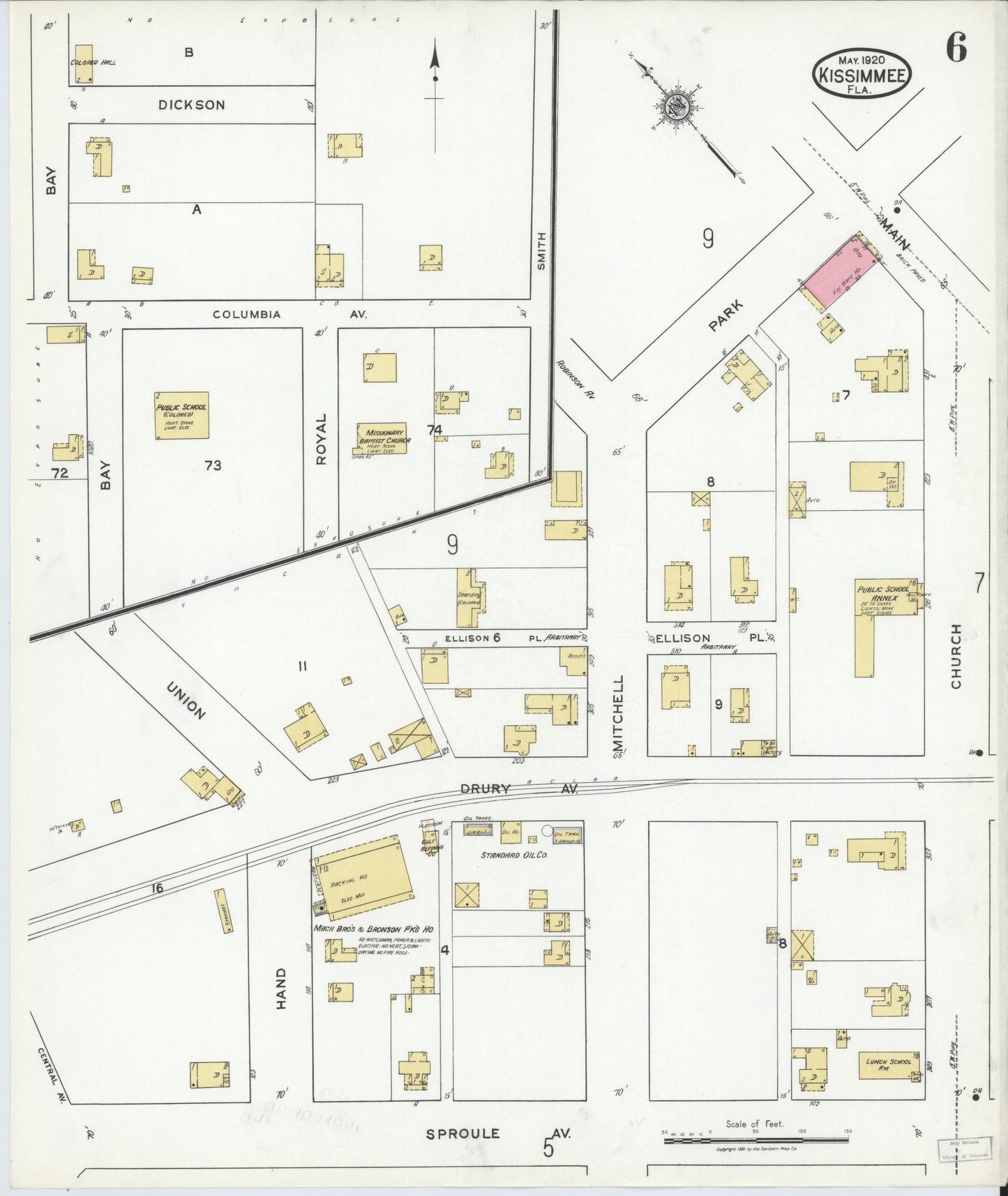Sanborn Fire Insurance Map from Kissimmee, Osceola County, Florida (1920), Sheet #0006 - Complete Map Set gallery image, historic Sanborn map, vintage wall art, Florida Florida