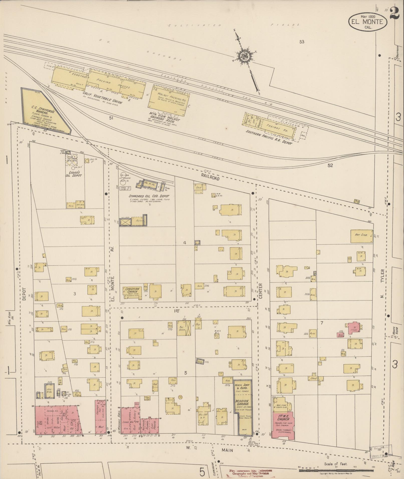 Sanborn Fire Insurance Map from El Monte, Los Angeles County, California (1920), Sheet #0002 - Historic Sanborn Fire Insurance Map Print, vintage old map wall art, antique decor, genealogy gift, California California map