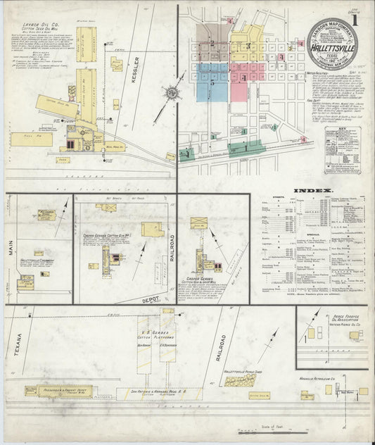 Sanborn Fire Insurance Map from Hallettsville, Lavaca County, Texas (1912), Sheet #0001 - Historic Sanborn Fire Insurance Map Print, vintage old map wall art, antique decor, genealogy gift, Texas Texas map