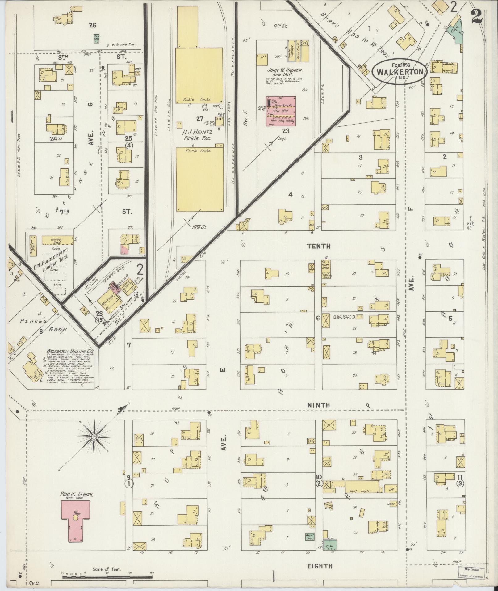 Sanborn Fire Insurance Map from Walkerton, Saint Joseph County, Indiana (1898), Sheet #0002 - Complete Map Set gallery image, historic Sanborn map, vintage wall art, Indiana Indiana