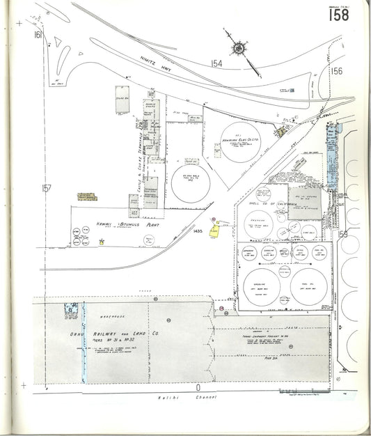 Sanborn Fire Insurance Map from Honolulu, Oahu County, Hawaii (1955), Sheet #0158 - Historic Sanborn Fire Insurance Map Print, vintage old map wall art