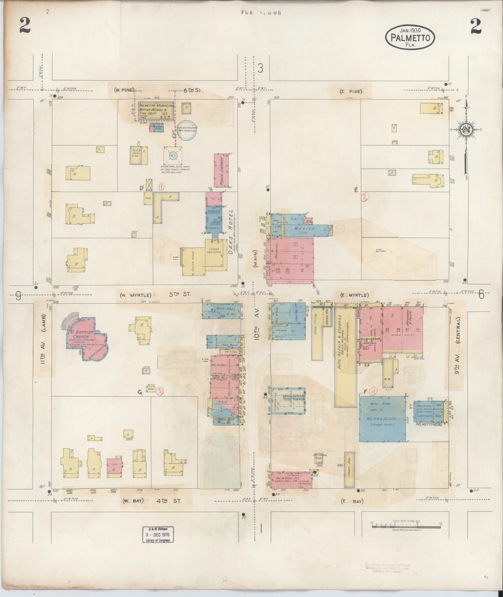 Sanborn Fire Insurance Map from Palmetto, Manatee County, Florida (1944), Sheet #0002 - Complete Map Set gallery image, historic Sanborn map, vintage wall art, Florida Florida
