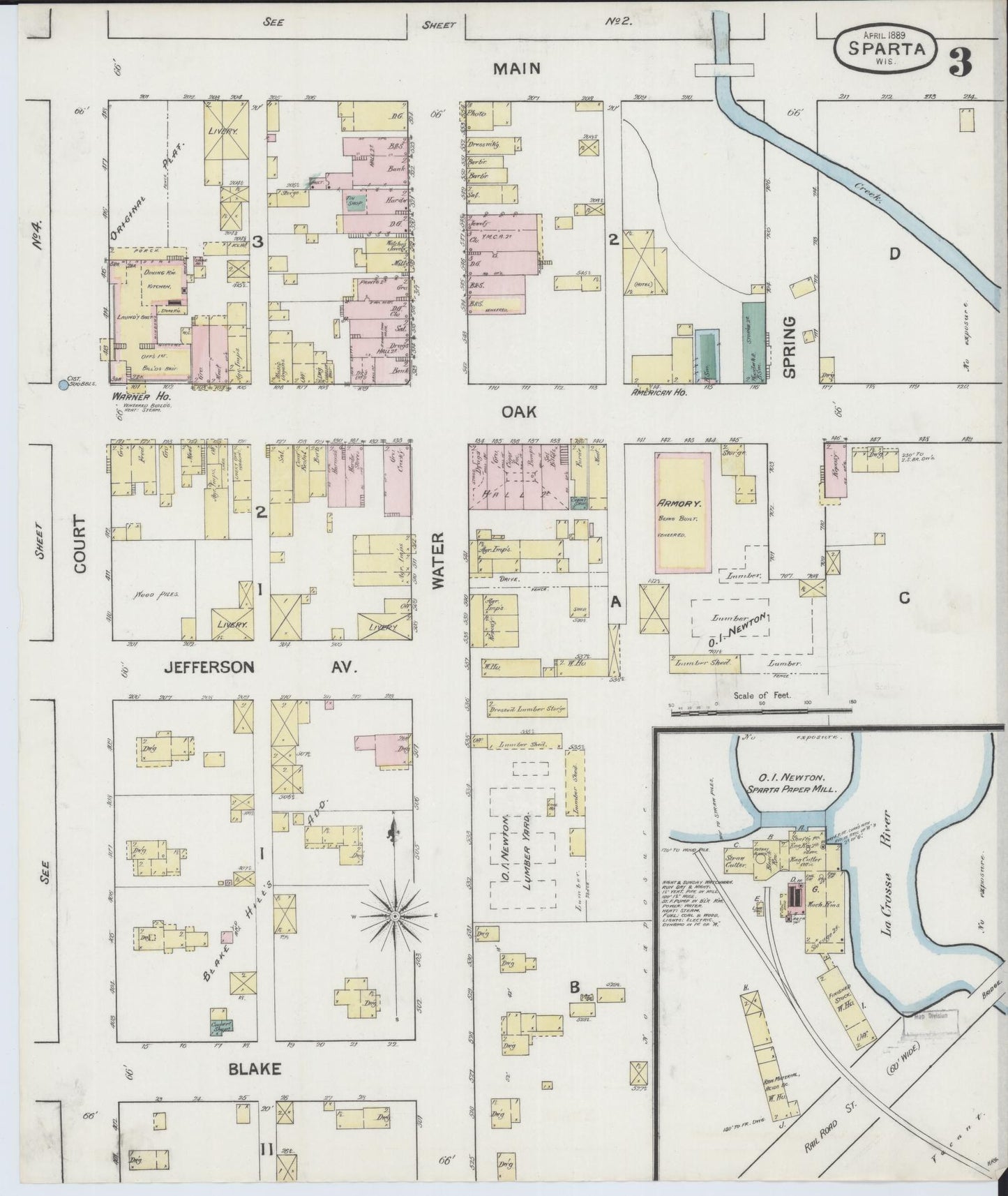 Sanborn Fire Insurance Map from Sparta, Monroe County, Wisconsin (1889), Sheet #0003 - Complete Map Set gallery image, historic Sanborn map, vintage wall art, Wisconsin Wisconsin