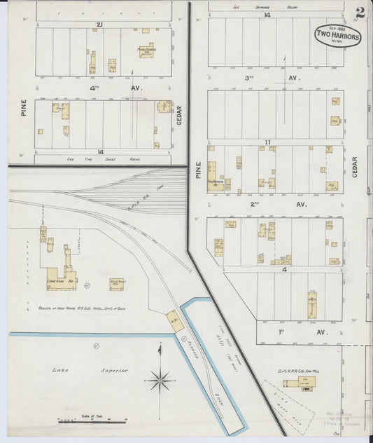 Sanborn Fire Insurance Map from Two Harbors, Lake County, Minnesota (1888), Sheet #0002 - Historic Sanborn Fire Insurance Map Print, vintage old map wall art, antique decor, genealogy gift, Minnesota Minnesota map
