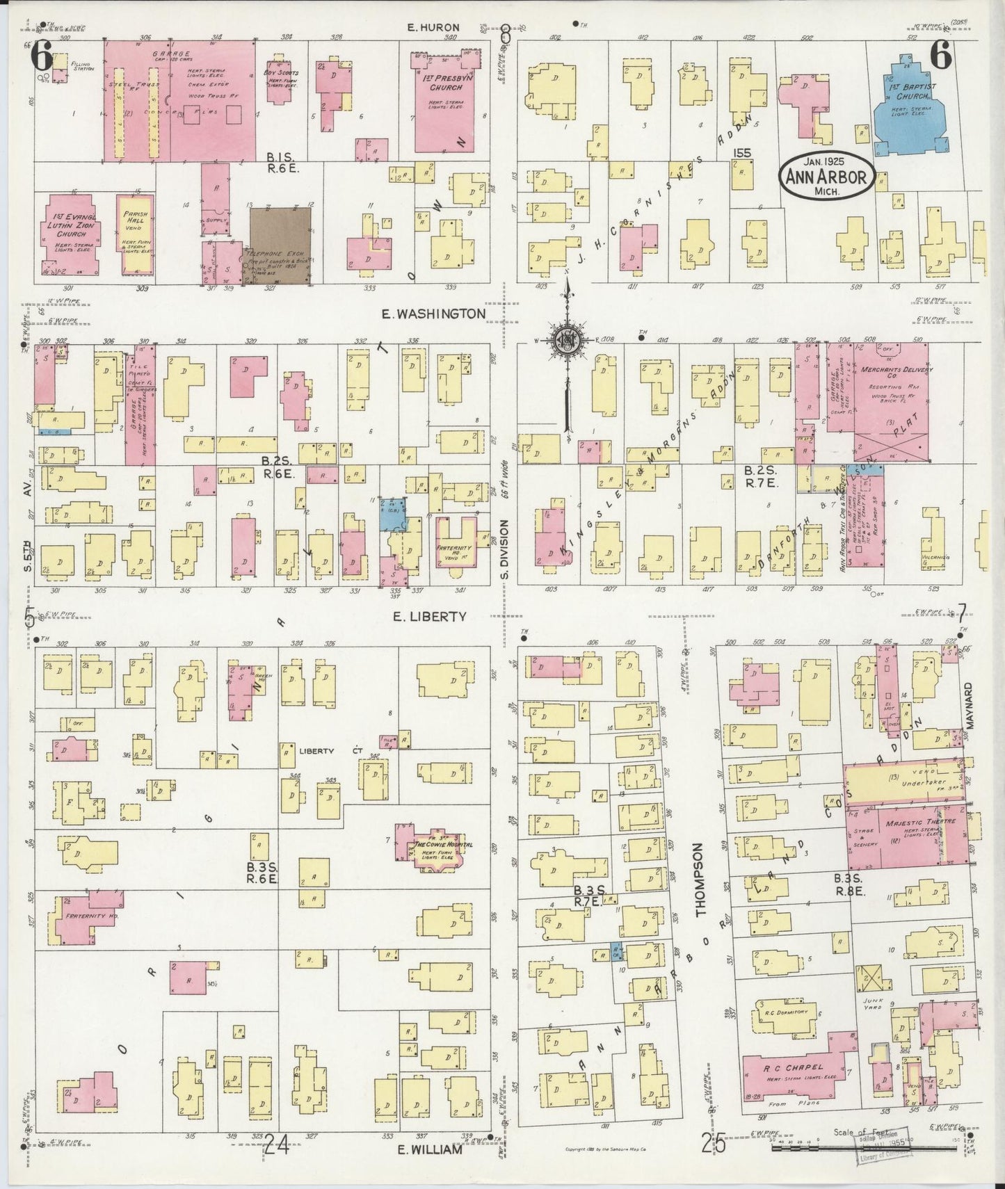 Sanborn Fire Insurance Map from Ann Arbor, Washtenaw County, Michigan (1925), Sheet #0006 - Complete Map Set gallery image, historic Sanborn map, vintage wall art, Michigan Michigan