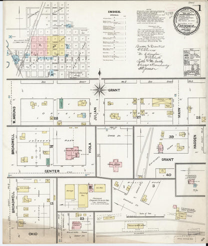 Sanborn Fire Insurance Map from Fredonia, Wilson County, Kansas (1890), Sheet #0001 - Complete Map Set gallery image, historic Sanborn map, vintage wall art, Kansas Kansas