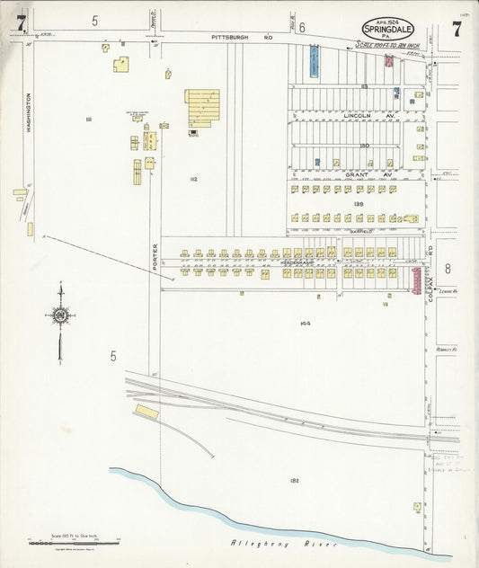 Sanborn Fire Insurance Map from Springdale, Allegheny County, Pennsylvania (1924), Sheet #0007 - Historic Sanborn Fire Insurance Map Print, vintage old map wall art, antique decor, genealogy gift, Pennsylvania Pennsylvania map
