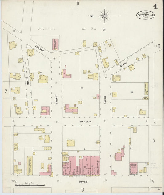 Sanborn Fire Insurance Map from Fayetteville, Lincoln County, Tennessee (1897), Sheet #0004 - Historic Sanborn Fire Insurance Map Print, vintage old map wall art, antique decor, genealogy gift, Tennessee Tennessee map