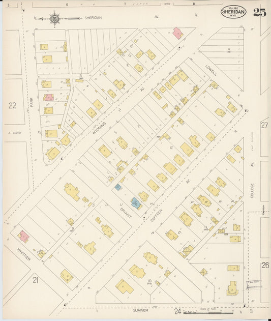 Sanborn Fire Insurance Map from Sheridan, Sheridan County, Wyoming (1912), Sheet #0025 - Historic Sanborn Fire Insurance Map Print, vintage old map wall art, antique decor, genealogy gift, Wyoming Wyoming map