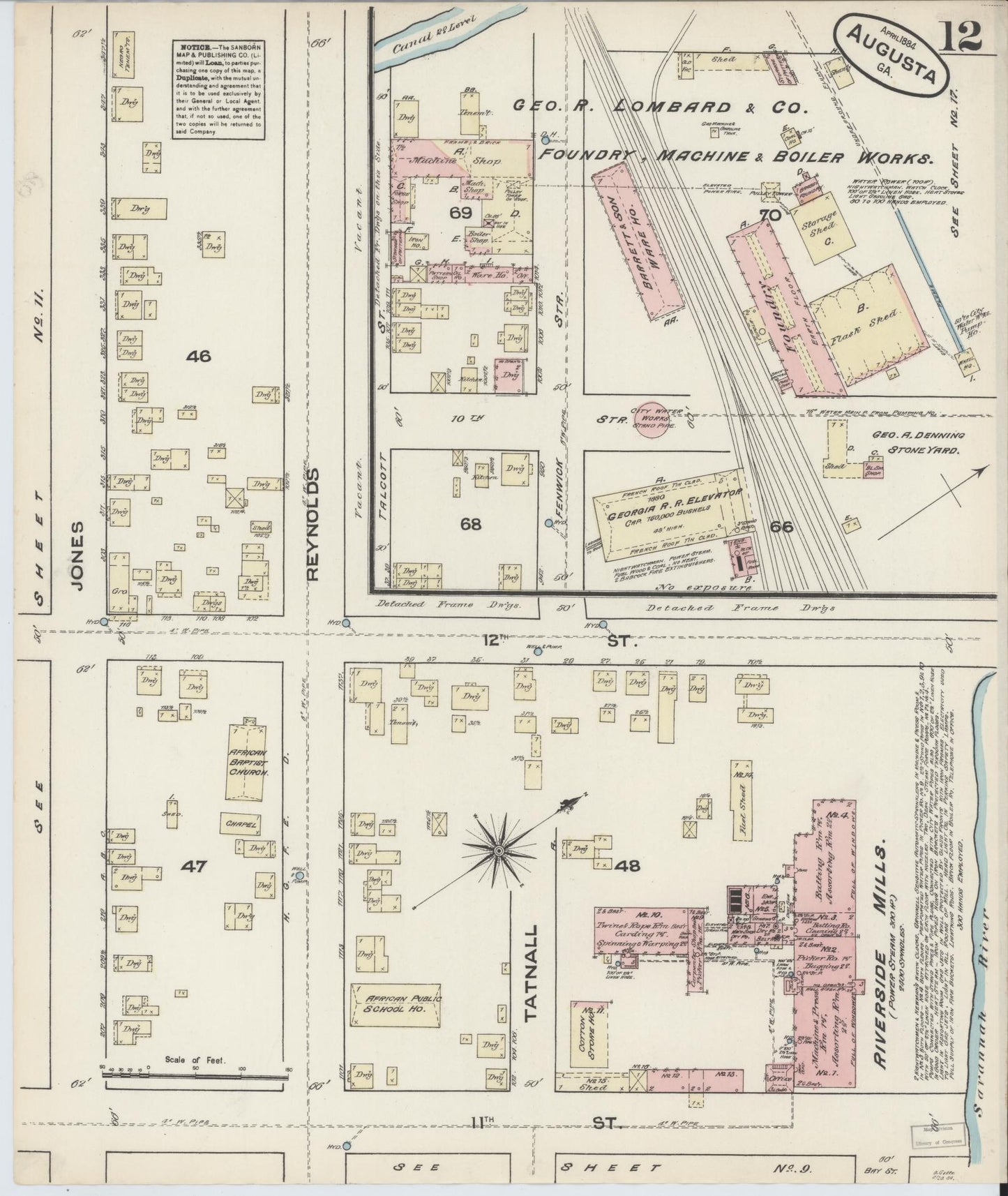 Sanborn Fire Insurance Map from Augusta, Richmond County, Georgia (1884), Sheet #0012 - Complete Map Set gallery image, historic Sanborn map, vintage wall art, Georgia Georgia
