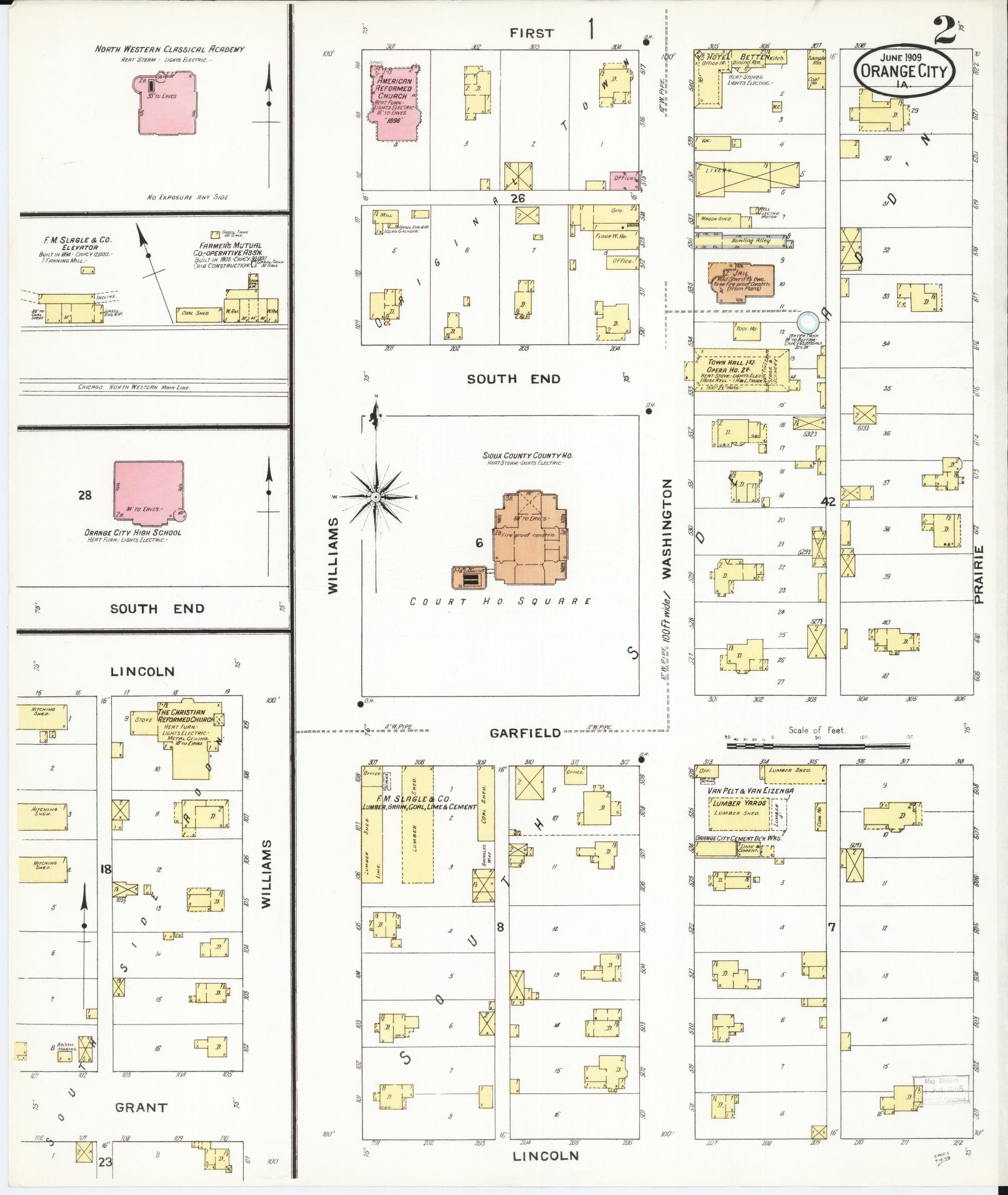 Sanborn Fire Insurance Map from Orange City, Sioux County, Iowa (1909), Sheet #0002 - Historic Sanborn Fire Insurance Map Print