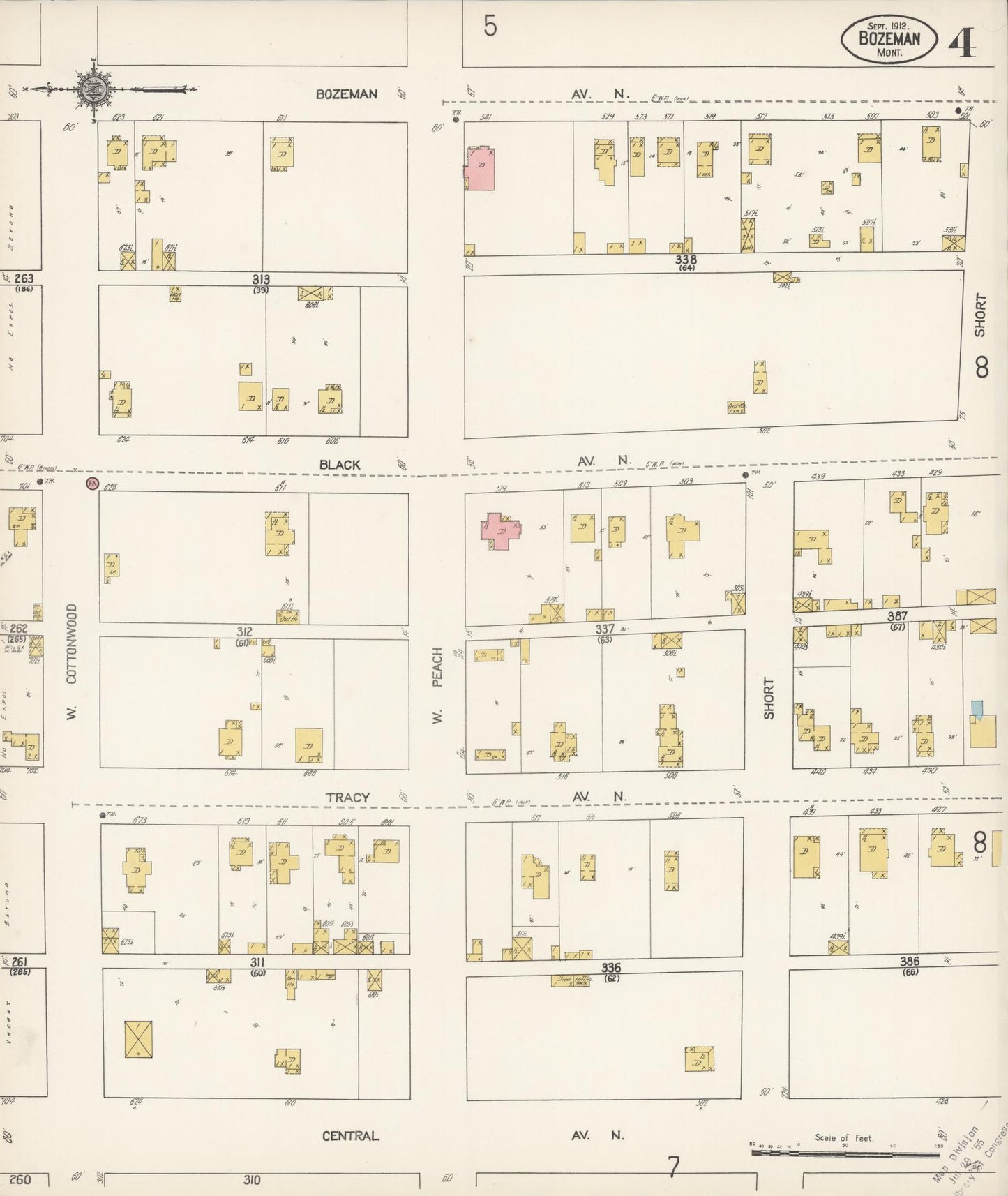 Sanborn Fire Insurance Map from Bozeman, Gallatin County, Montana (1912), Sheet #0004 - Complete Map Set gallery image, historic Sanborn map, vintage wall art, Montana Montana