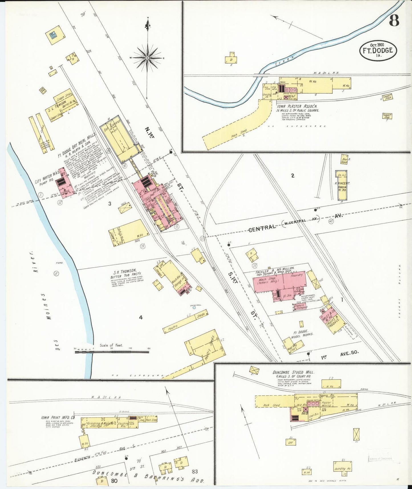 Sanborn Fire Insurance Map from Fort Dodge, Webster County, Iowa (1900), Sheet #0008 - Historic Sanborn Fire Insurance Map Print, vintage old map wall art