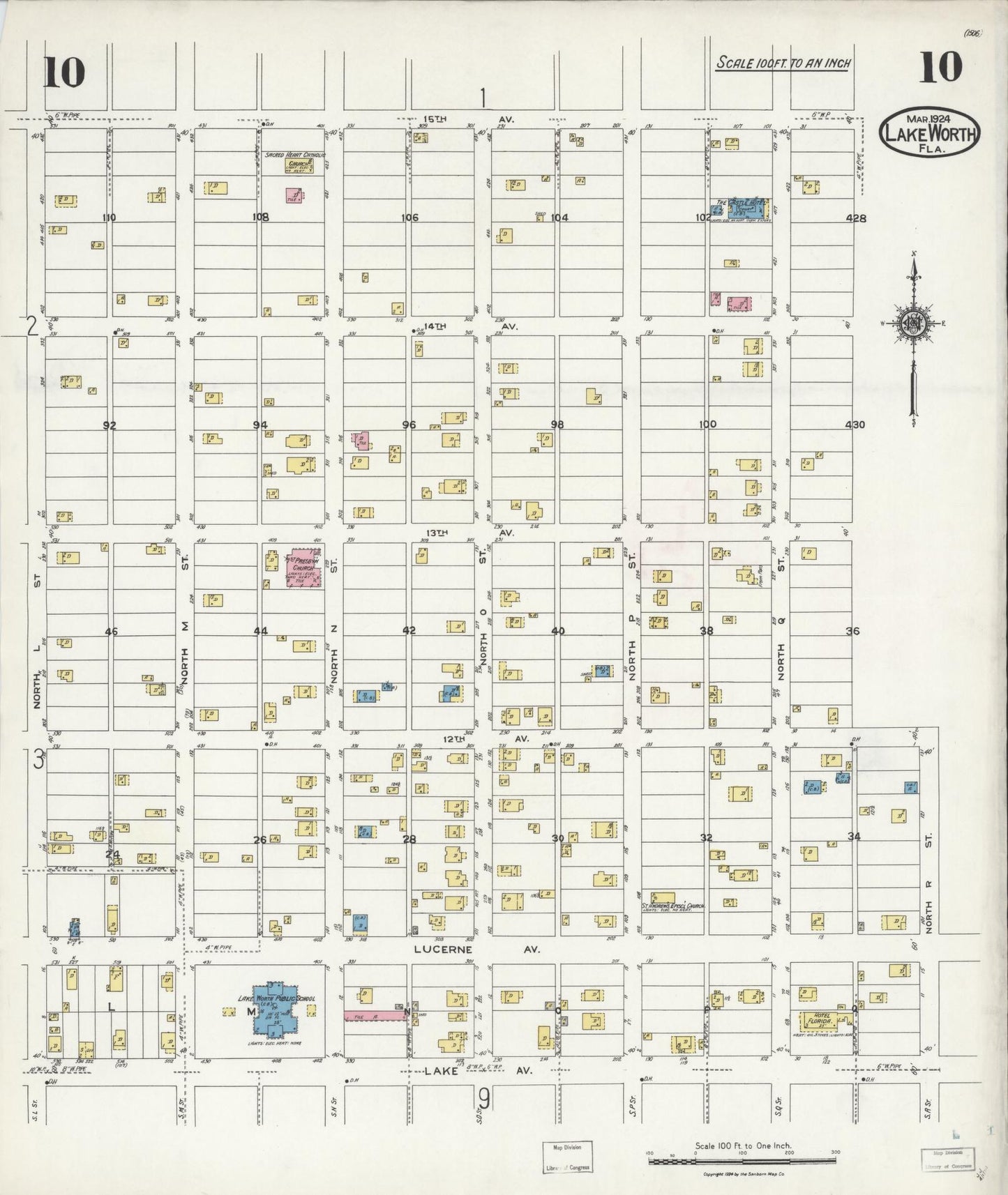 Sanborn Fire Insurance Map from Lake Worth, Palm Beach County, Florida (1924), Sheet #0010 - Complete Map Set gallery image, historic Sanborn map, vintage wall art, Florida Florida