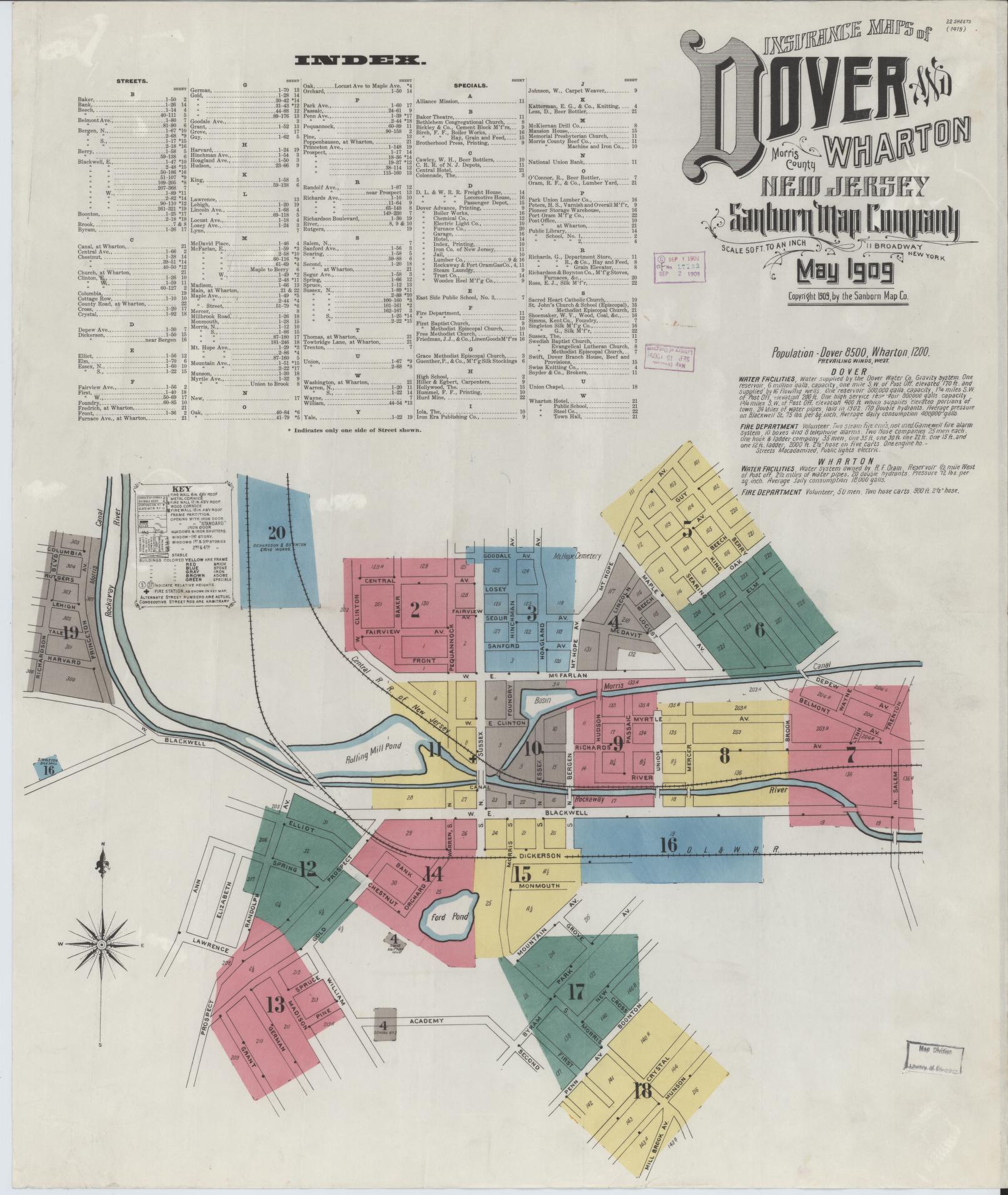 Sanborn Fire Insurance Map from Dover, Morris County, New Jersey. (1909) – Historic Sanborn Fire Insurance Map Print