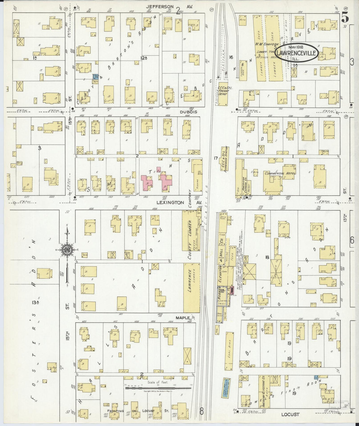 Sanborn Fire Insurance Map from Lawrenceville, Lawrence County, Illinois (1918), Sheet #0005 - Complete Map Set gallery image, historic Sanborn map, vintage wall art, Illinois Illinois