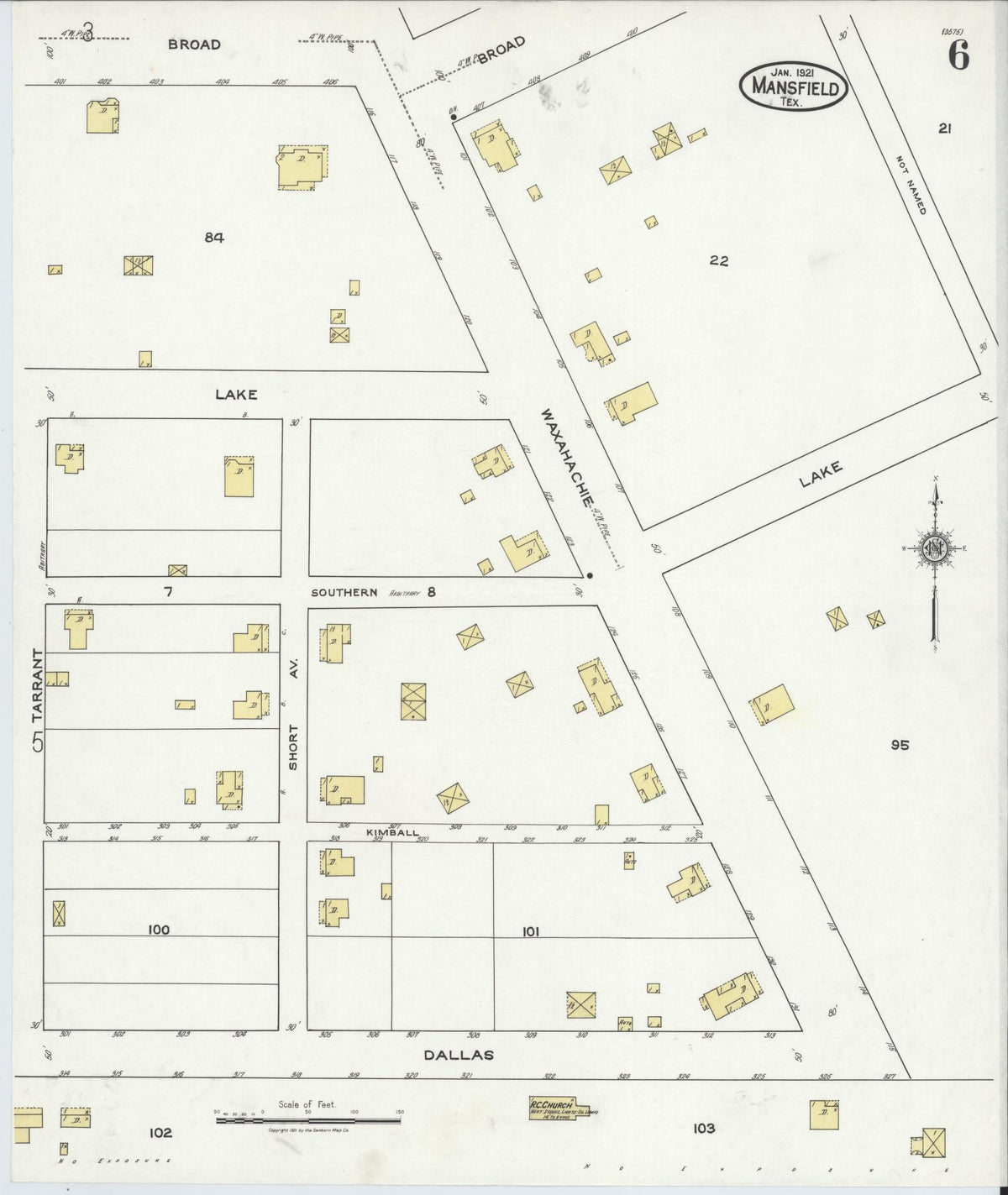 Sanborn Fire Insurance Map from Mansfield, Tarrant County, Texas (1921), Sheet #0006 - Historic Sanborn Fire Insurance Map Print, vintage old map wall art, antique decor, genealogy gift, Texas Texas map
