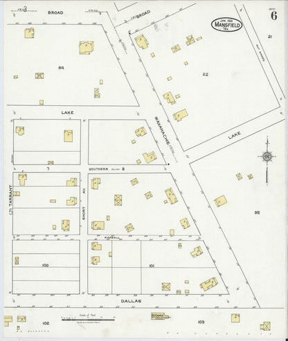 Sanborn Fire Insurance Map from Mansfield, Tarrant County, Texas (1921), Sheet #0006 - Historic Sanborn Fire Insurance Map Print, vintage old map wall art, antique decor, genealogy gift, Texas Texas map