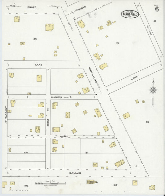 Sanborn Fire Insurance Map from Mansfield, Tarrant County, Texas (1921), Sheet #0006 - Historic Sanborn Fire Insurance Map Print, vintage old map wall art, antique decor, genealogy gift, Texas Texas map