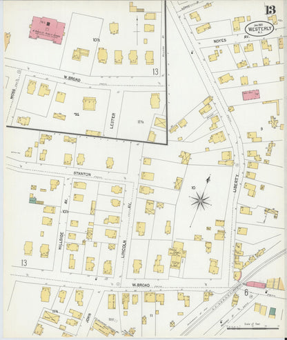 Sanborn Fire Insurance Map from Westerly, Washington County, Rhode Island (1902), Sheet #0013 - Complete Map Set gallery image, historic Sanborn map, vintage wall art, Rhode Island Rhode Island