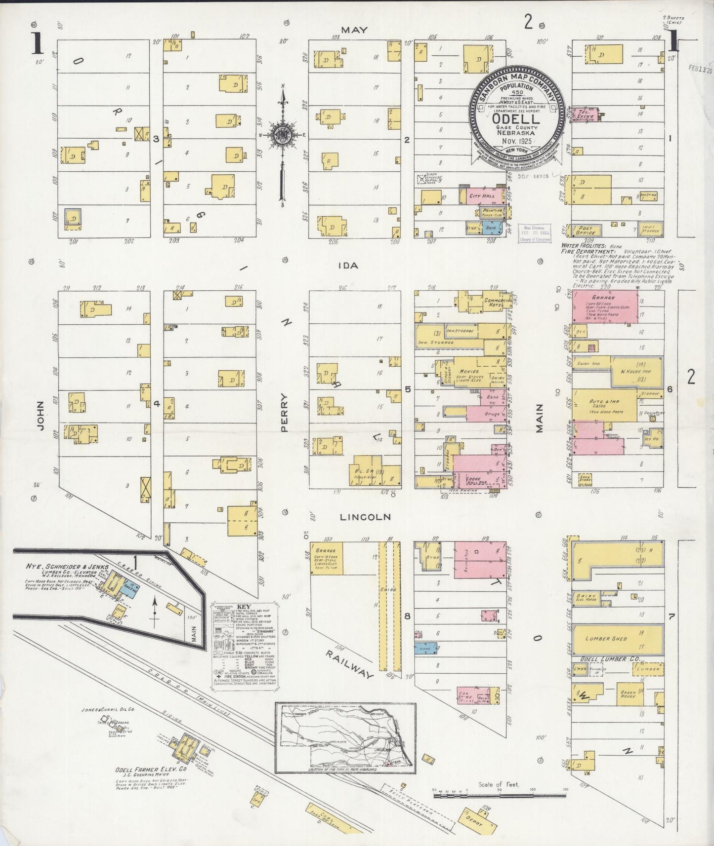 Sanborn Fire Insurance Map from Odell, Gage County, Nebraska (1925), Sheet #0001 - Complete Map Set gallery image, historic Sanborn map, vintage wall art, Nebraska Nebraska